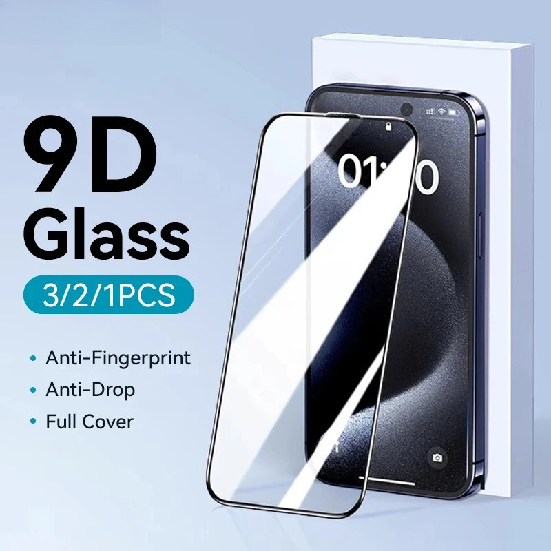 1/2/3pcs 9D HD Tempered Glass กันรอยหน้าจอ iPhone 17 16 15 14 13 12 11 Pro Max Plus Air Full Cover กันกระแทก ทนรอยขีดข่วน