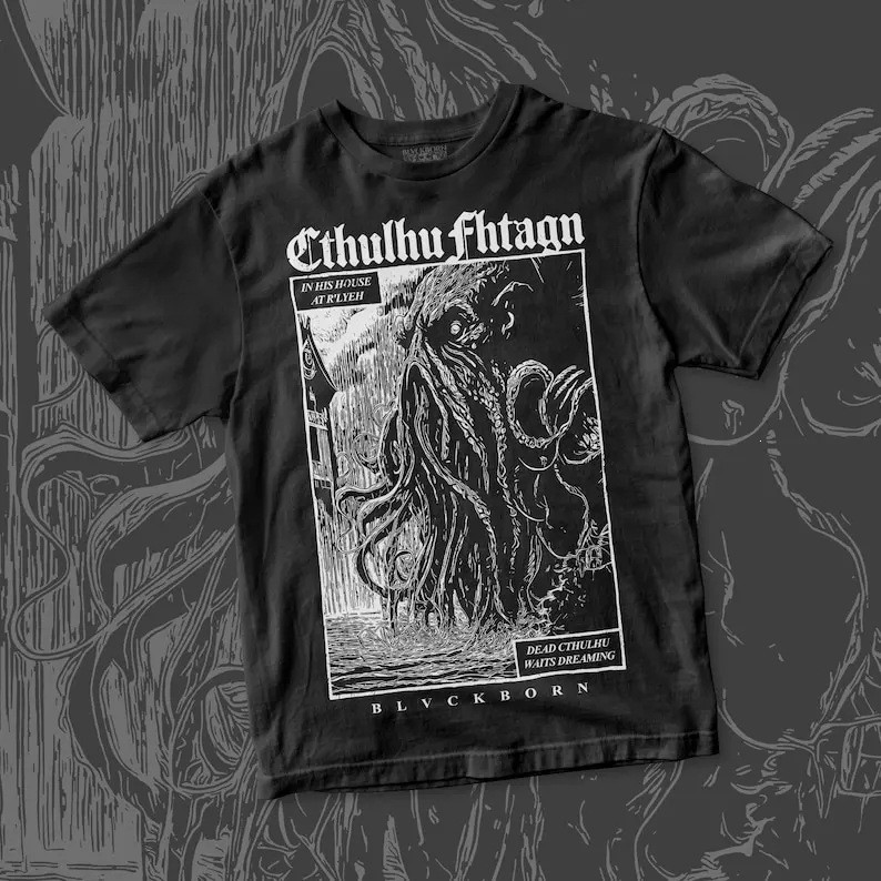 [มีสินค้าในสต็อก] เสื้อเชิ้ตผ้าฝ้าย Cthulhu Forta สีดำ แบรนด์ชั้นนำในประเทศ พร้อมป้ายแท็ก คอทรงกลม ส