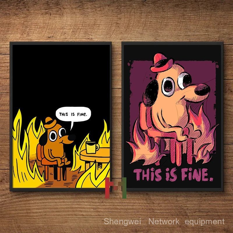 Fine Meme อะนิเมะการ์ตูนโปสเตอร์พิมพ์ผ้าใบ I AM FINE การ์ตูนผนังตกแต่งนี้ Fine ตลก Wall Art Decor กา