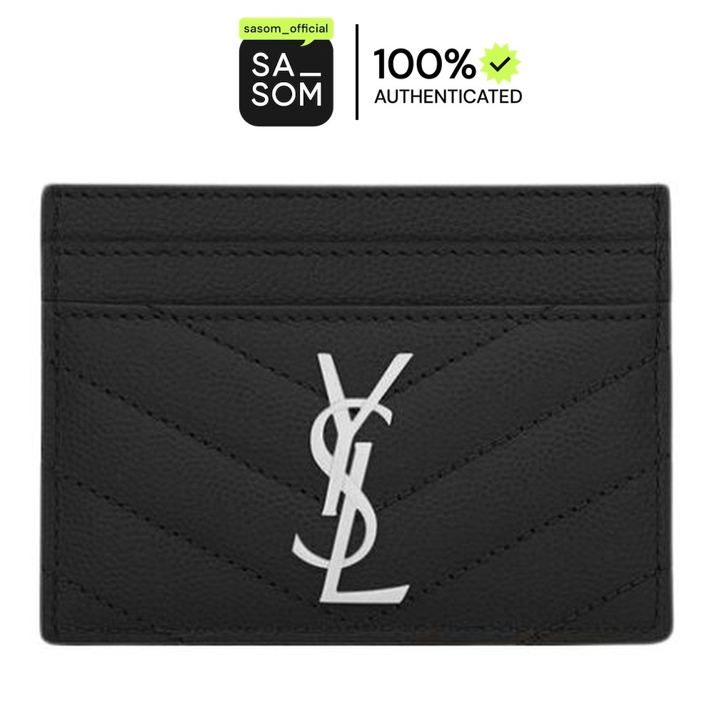 Saint Laurent Cassandre Matelasse Card Case In Grain De Poudre Embossed Leather With Silver... | ของ