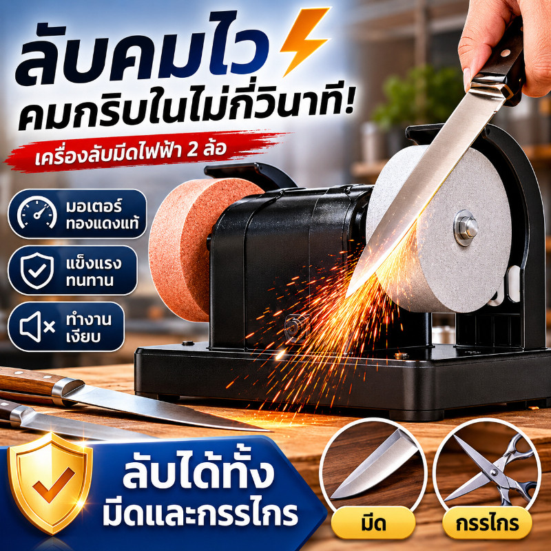มอเตอร์หินไฟขนาดเล็ก สำหรับใช้ในบ้าน มอเตอร์ทองแดงแท้ กำลังแรงสูง ลับมีดเปิดคม ขัดสนิมขัดเงาโลหะได้