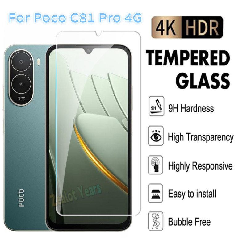 ป้องกันหน้าจอสําหรับ Poco C81 Pro 4G C81Pro ฟิล์มกระจกนิรภัยโปร่งใส Ultra Clear Anti Scratch ปลดล็อค