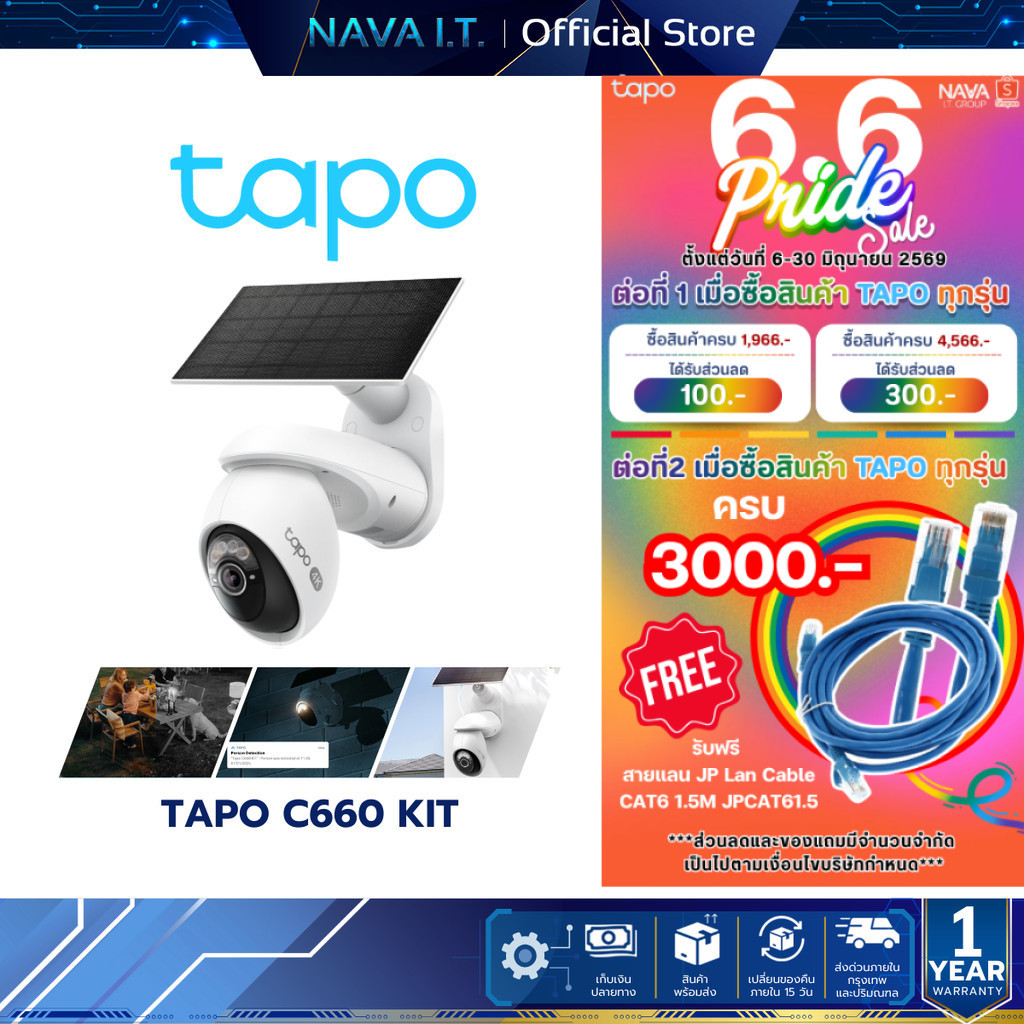 TAPO C660 KIT กล้องวงจรปิด 4K 8MP พร้อมแผงโซลาเซลล์ Pan/Tilt Security Camera Kit