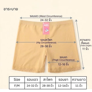 NB 💖กางเกงซับใน 1 ตัว สีเนื้อ/สีดำ Free size ขาธรรมดา/ขาลูกไม้ ผ้าคอตตอน ฟรีไซส์ อย่างดี แบรนด์ไทย ABN