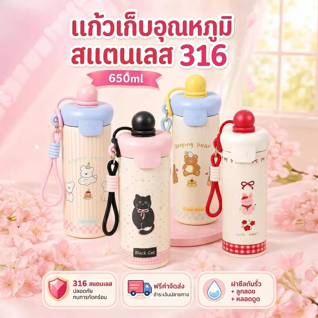 กระติกน้ำร้อนสแตนเลส 316 ขนาด 650ml เก็บความร้อนเย็น thumbnail 3