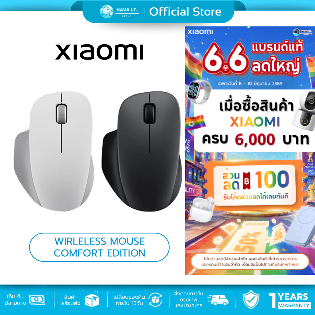 (มีส่งด่วน) Xiaomi Wireless Mouse Comfort Edition เมาส์ไร้สาย 2.4GHz  เสถียร เสียงคลิกเงียบ รับประกัน 1 ปี