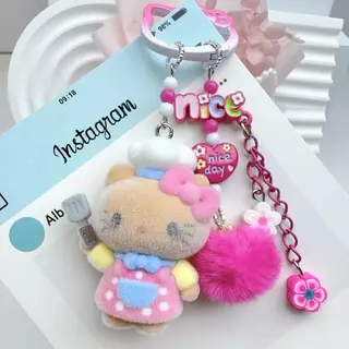 การ์ตูน Flocking Chef Hello Kitty Dopamine จี้โซ่โทรศัพท์มือถือ DIY พวงกุญแจห้อยกระเป๋า