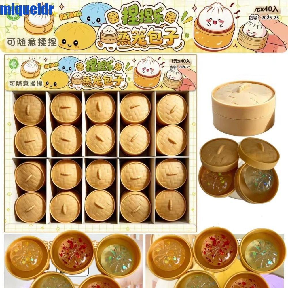MIQUEL Mini Dumplings Squishy,นุ่มน่ารัก Squeezable Squishy คริสตัล Bun, Venting สํานักงานอาหารรูปร่างหยิกกับ Steamer Fidget Sensory ของเล่นเด็กของเล่น
