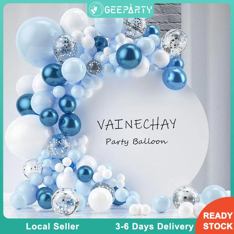 GeeParty 104 ชิ้น ชุดซุ้มลูกโป่งการ์แลนด์ สีฟ้ามาการอง Macaron Blue งานแต่ง งานรับปริญญา วันเกิด งานปาร์ตี้ ชุดลูกโป่งตก