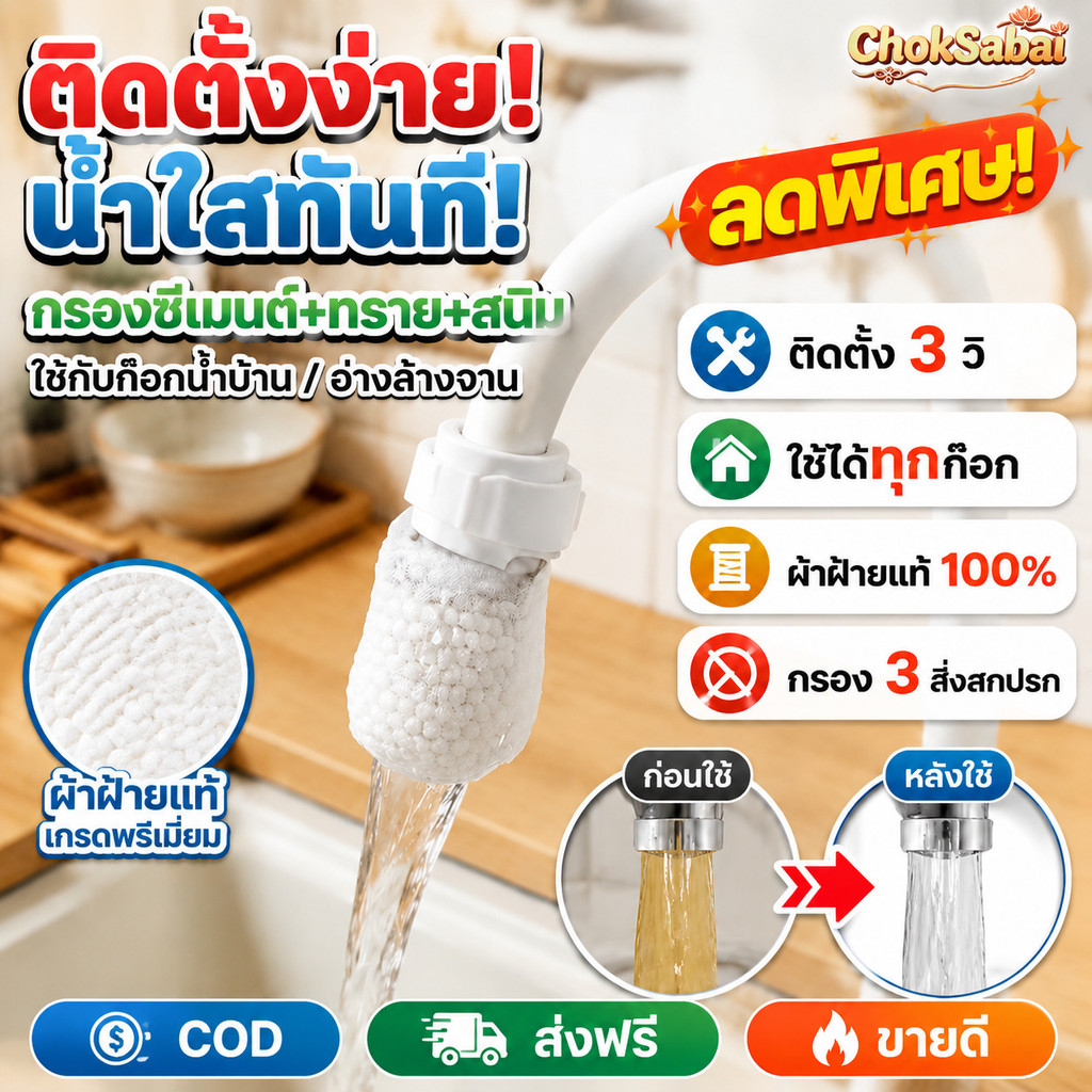 🚰ติดตั้งง่าย【ถุงกรองก๊อกน้ำ】กรองตะกอ ซีเมนต์+ทราย+สนิม✅ใช้กับก๊อกน้ำบ้าน/อ่างล้างจาน น้ำใสขึ้นทันที