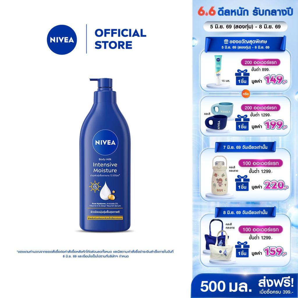 นีเวีย บอดี้ มิลค์ อินเทนซีฟ มอยส์เจอร์ เอสพีเอฟ15 500มล. NIVEA โลชั่น body lotion