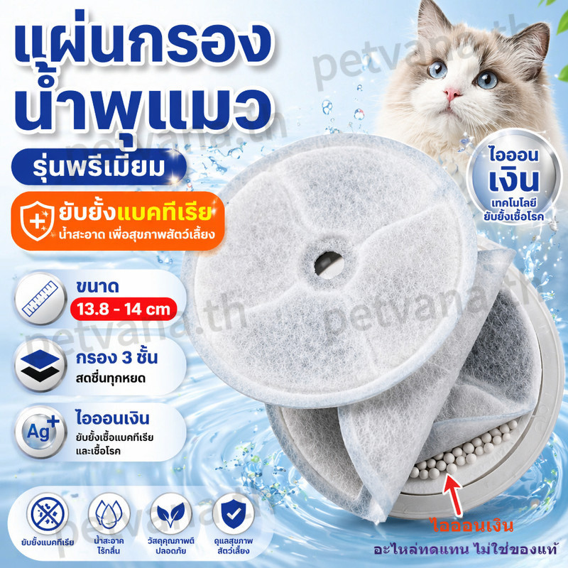 ไส้กรองน้ำพุแมว ขนาด 13.8-14ซม. ถ่านกัมมันต์ (สำหรับน้ำพุทรงกลมที่ใช้ไส้กรองขนาดมาตรฐาน)