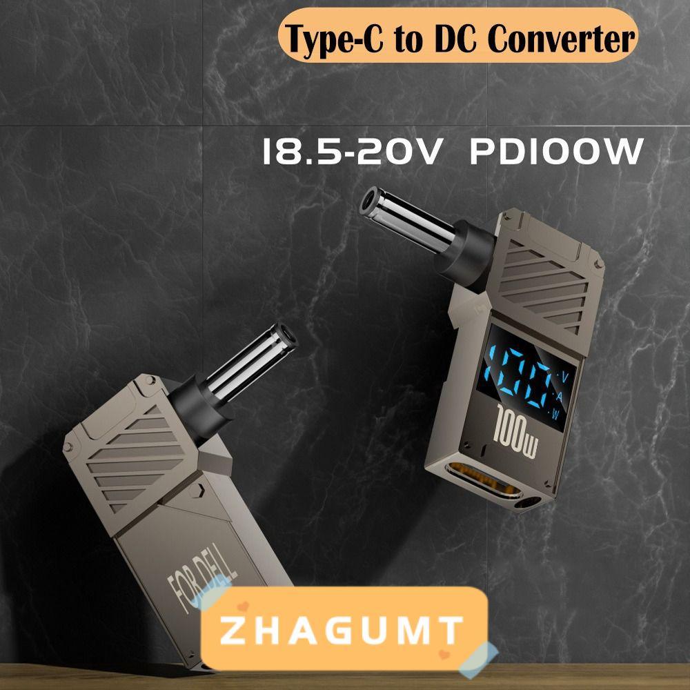 ZHAGUMT366KB Type-C to DC Adapter, จอแสดงผลดิจิตอล PD 100W USB-C to DC Converter, Professional Universal อัจฉริยะ Fast Charging Notebook Charger Plug สําหรับ // Dell
