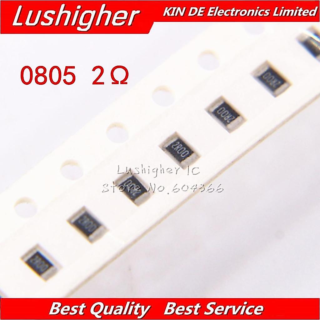 100PCS 0805 ตัวต้านทาน SMD 5% 2ohm 2R0 2R00 2R