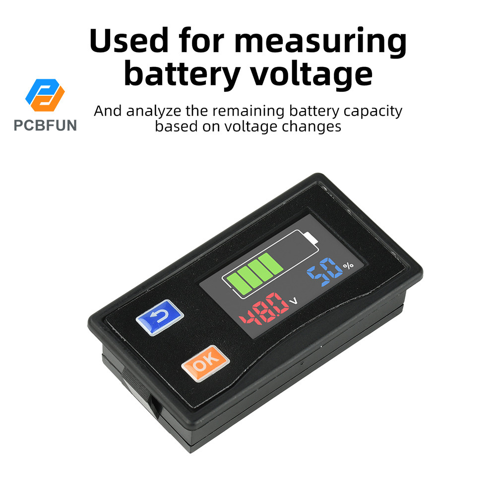 Pcbfun QV61 LCD แรงดันไฟฟ้าและไฟแสดงสถานะระดับแบตเตอรี่สําหรับแบตเตอรี่หลาย DC 9–120V