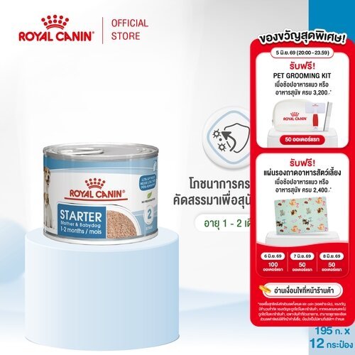 [ยกถาด12กระป๋อง] Royal Canin Starter Mousseอาหารเปียกแม่สุนัขตั้งท้อง6สัปดาห์ขึ้นไป-ให้นมและลูกสุนัขหย่านมอายุ1-2เดือน