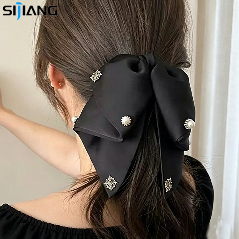 XIJIANG Retro Korean Aesthetic Ribbon Clip / กิ๊บติดผมหรูหรา / Hairclawเกาหลี / กิ๊บติดผมมุกหรูหรา