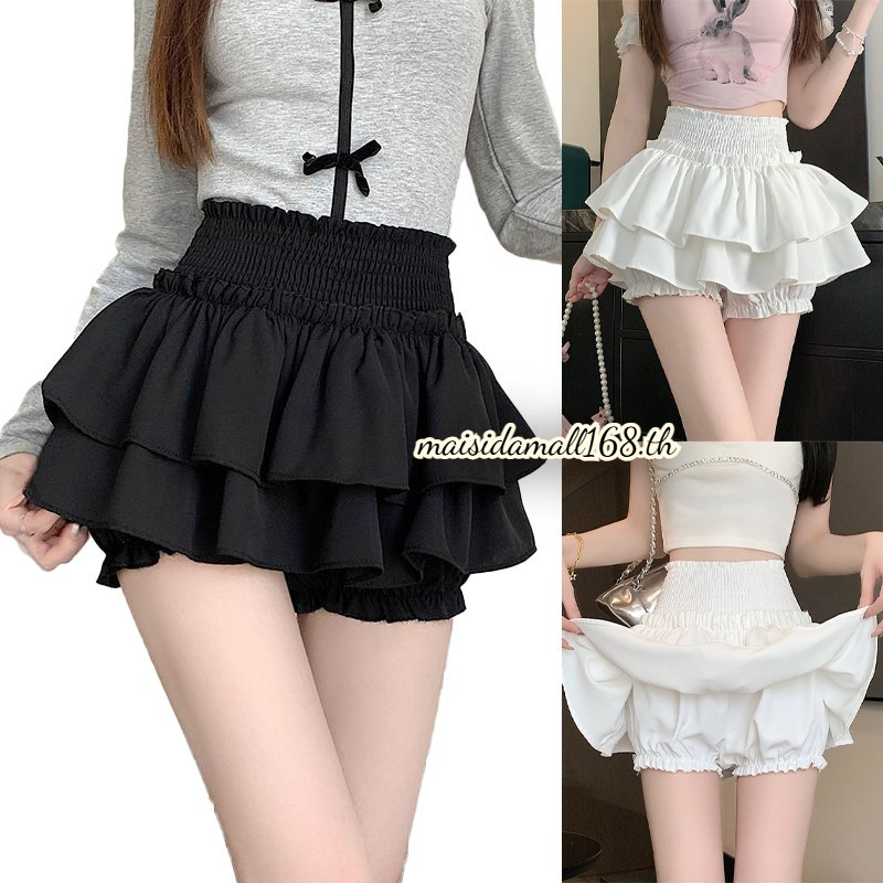 【ส่งไวจากไทย】กระโปรงสั้นเอวสูงสีขาวสำหรับผู้หญิงไซส์พิเศษ ใส่สบาย