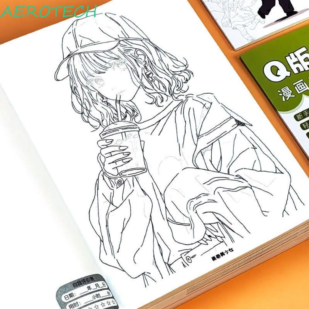 AEROTECH Comics Line Draft Book, Novice Zero Basic Tracing Manga Sketching Tutorial, การ์ตูนอะนิเมะ Sketch Drawing Practice Anime Hand Drawn Book School