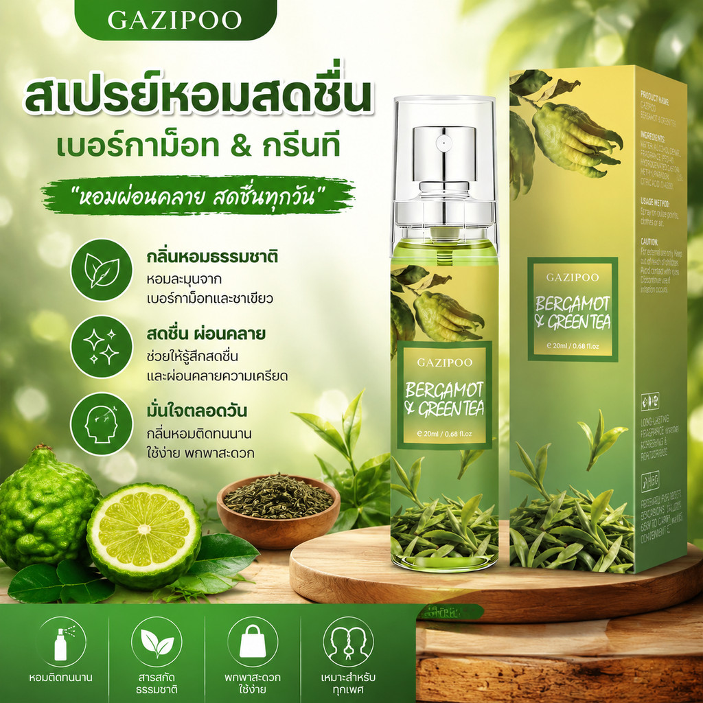 สเปรย์น้ำหอมพกพา 20ml กลิ่นซิตรัสอโรมาติก เบอร์กาม็อตชาเขียว หอมสดชื่นผ่อนคลาย ติดทนนาน ผู้หญิงฉีดไปเรียนทำงาน พร้อมส่ง