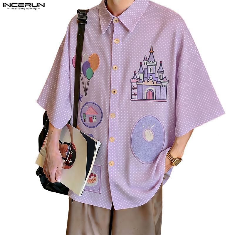 ไม่แน่นอน เสื้อเชิ้ตแขนห้าส่วนพิมพ์ลายแสนสนุกสําหรับผู้ชาย