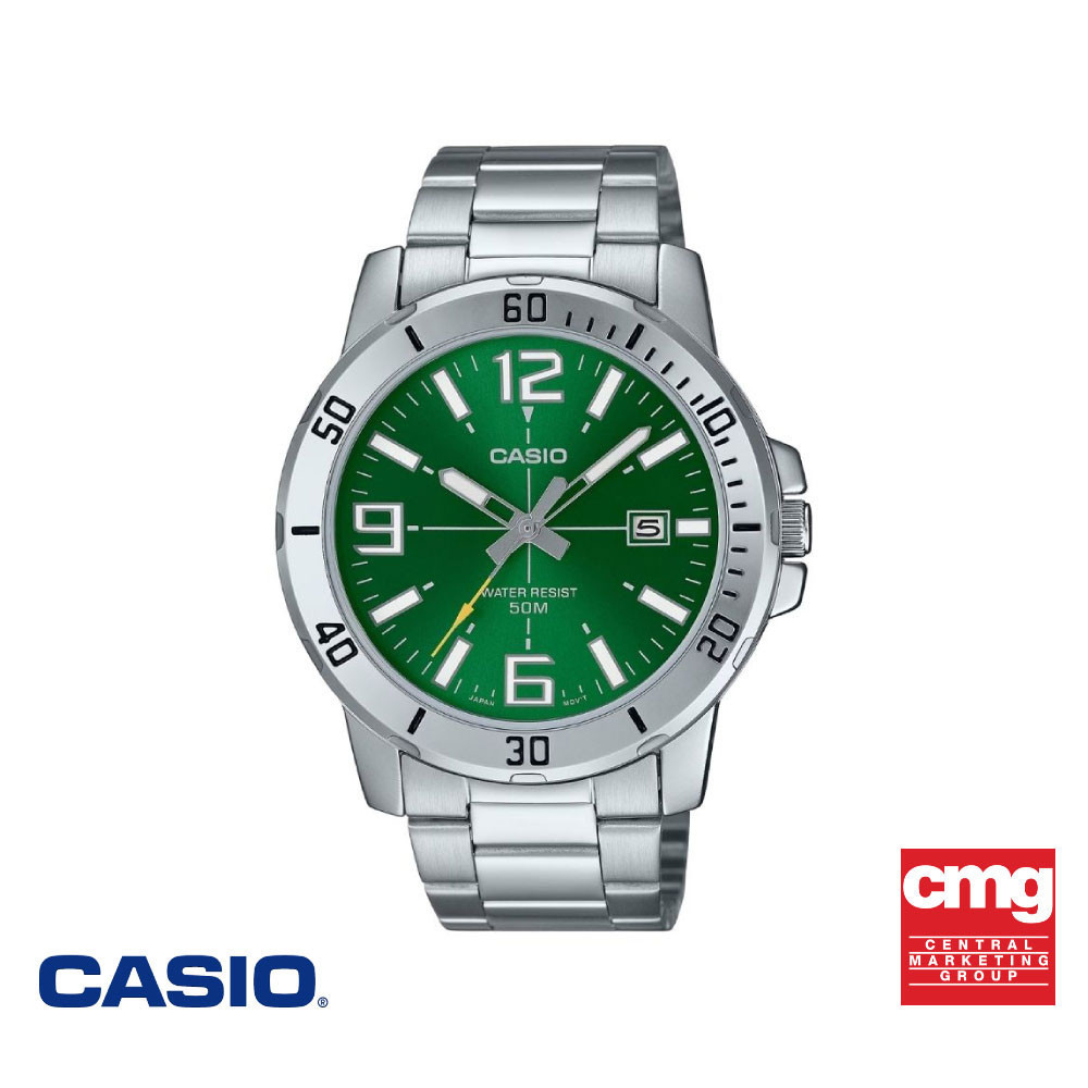 CASIO นาฬิกาข้อมือ รุ่น MTP-VD01D-3BVUDF สายสเตนเลสสตีล สีเขียวเข้ม