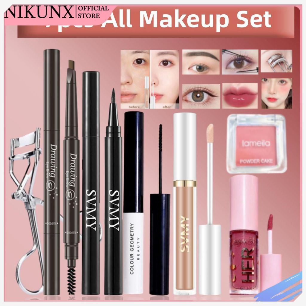 1/3/7PCS สามเณรแต่งหน้าชุดมาสคาร่าสีดํา Mini Blush คอนซีลเลอร์ Silky Smooth อายไลเนอร์ Eyelash Curle