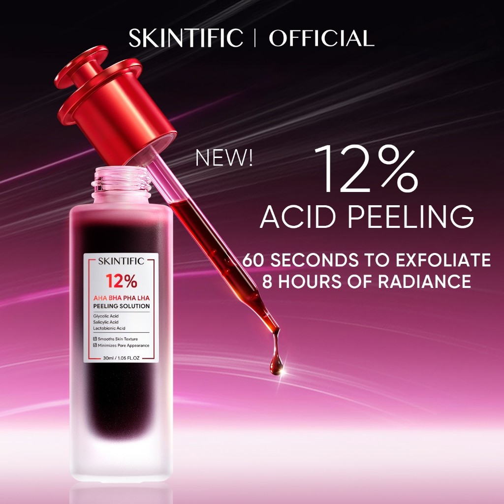 SKINTIFIC 12% AHA BHA PHA LAA Peeling Solution 30ml Whitening Brightening for Dark Spot เป็นสิวง่าย
