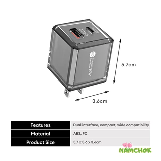 【NK】ที่ชาร์จเร็ว 30W สำหรับสมาร์ทโฟน พอร์ต USB + Type-C-NK