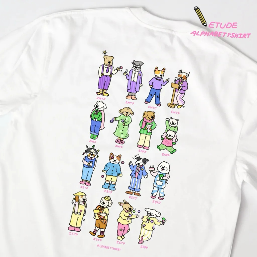 เสื้อยืดลายสุนัขการ์ตูน — รุ่น MBTI [ติดต่อฝ่ายบริการลูกค้าเพื่อสกรีนประเภท MBTI ของคุณลงบนด้านหน้าเ