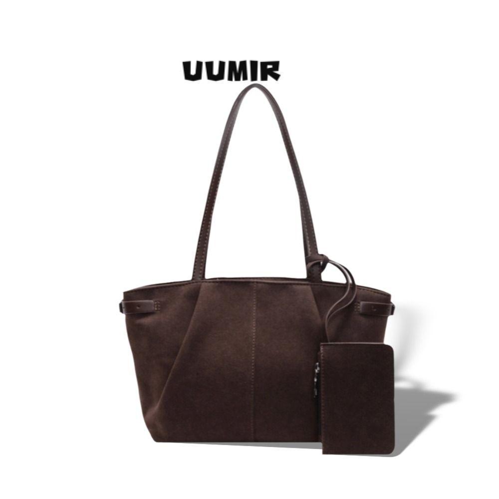 UUMIR Tote Bag, Suede Leather Large Capacity Shoulder Bag, Casual Solid Color Lightweight Bucket Bag Women