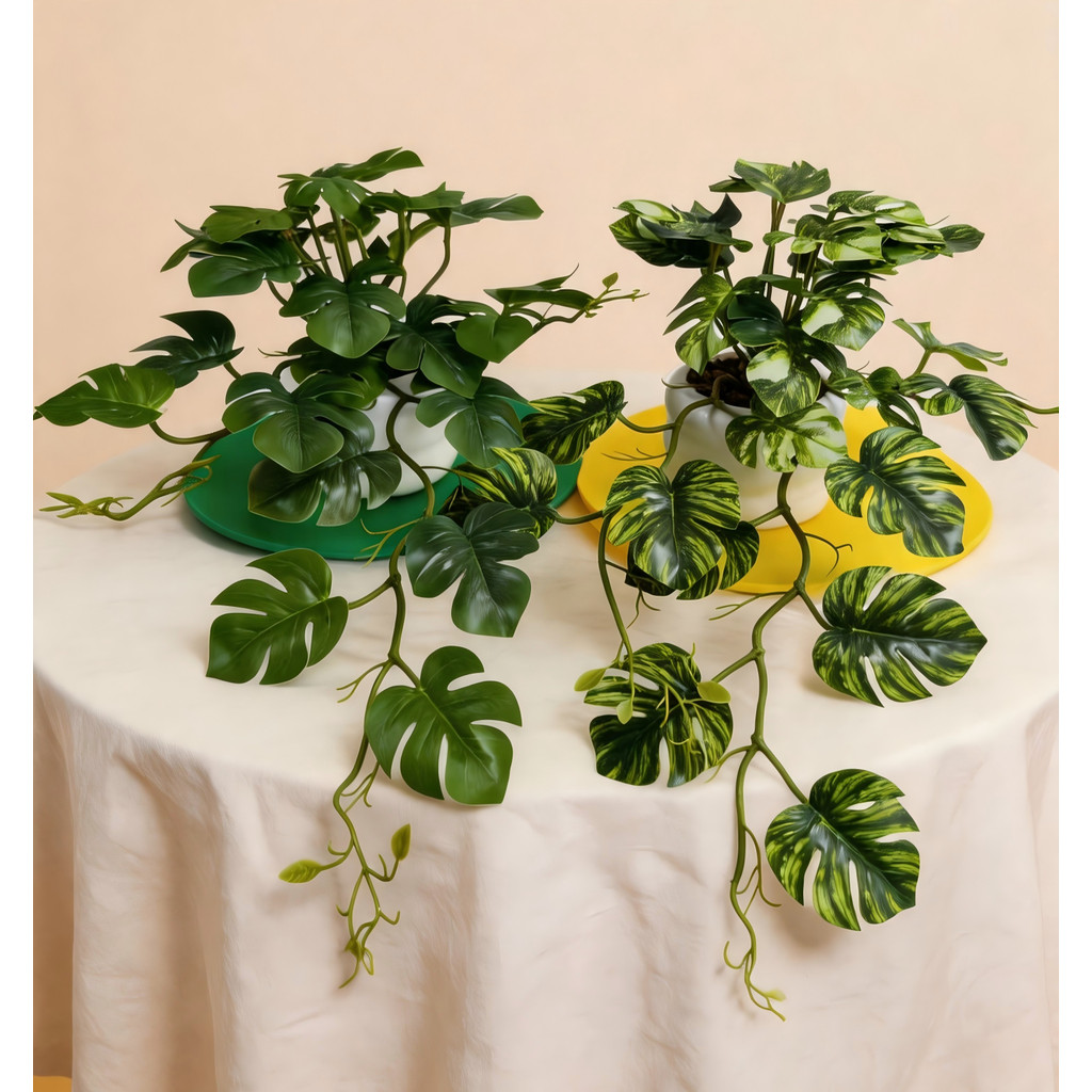 3D พิมพ์สัมผัสจริง Monstera ประดิษฐ์กระถางใบสําหรับ Home Desk Office ห้องน้ํางานแต่งงานตกแต่ง