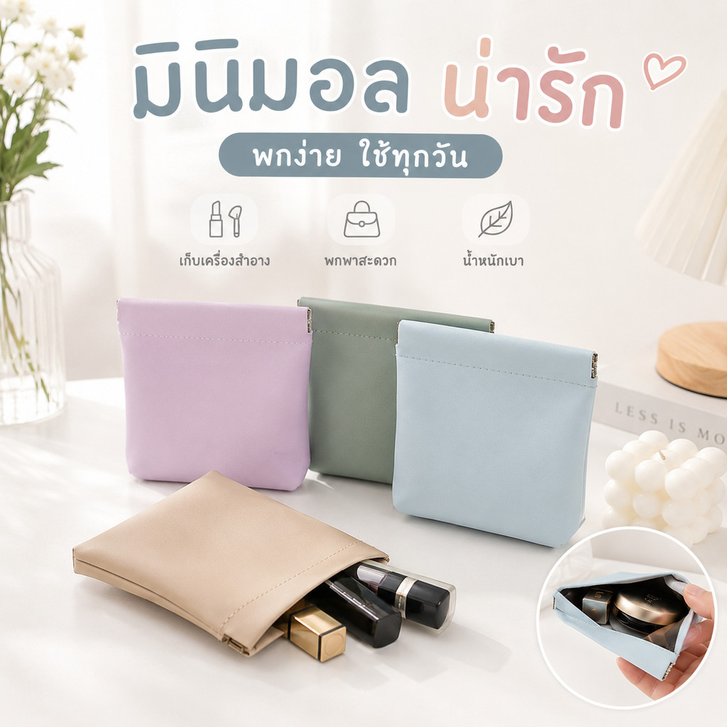 กระเป๋าหนัง PU ขนาดเล็ก พกพาง่าย กันน้ำ ใส่เหรียญ หูฟัง ลิปสติก 4สี พร้อมส่ง