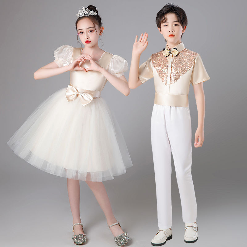 【xiaofan20.th】 儿童合唱演出服小学生香槟色诗歌朗诵比赛男女童表演礼服 【05280QfZt8RWd】