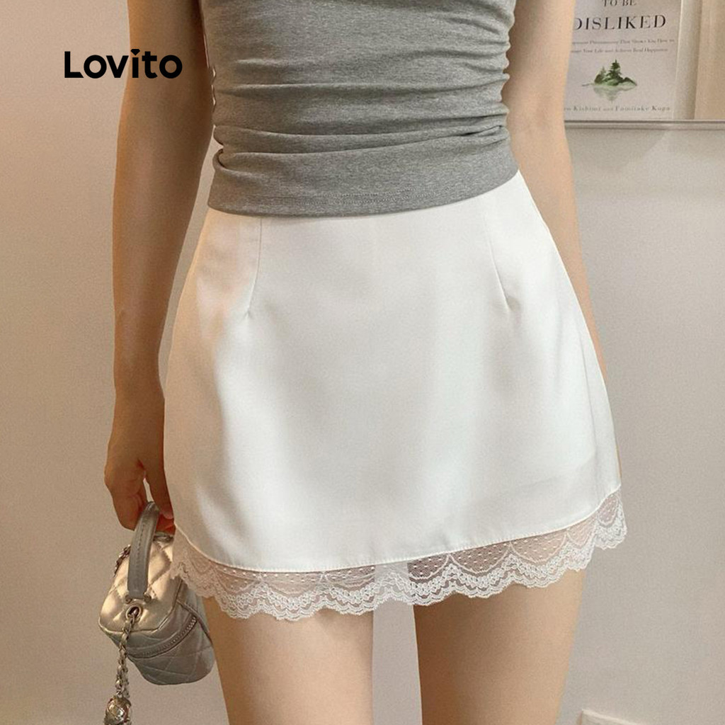 (LIVE STREAM SALE) กระโปรงผู้หญิง สีพื้น แต่งลูกไม้ LNA70680
