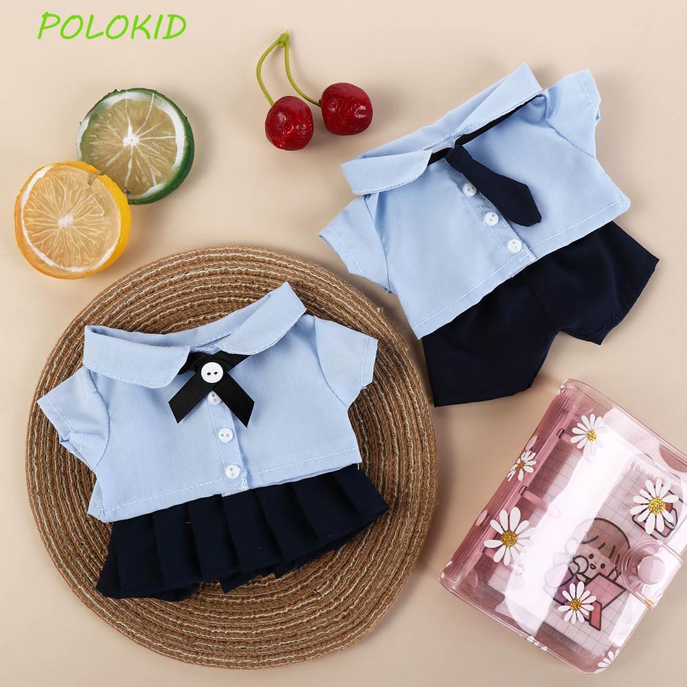 POLOKID Idol ตุ๊กตา Plush เสื้อผ้า, ตุ๊กตายัดไส้ Soft Preppy Cotton Dolls เสื้อผ้าน่ารักน่ารักเกาหลี Kpop สีฟ้าผ้าฝ้ายตุ๊กตาชุดเล่น House