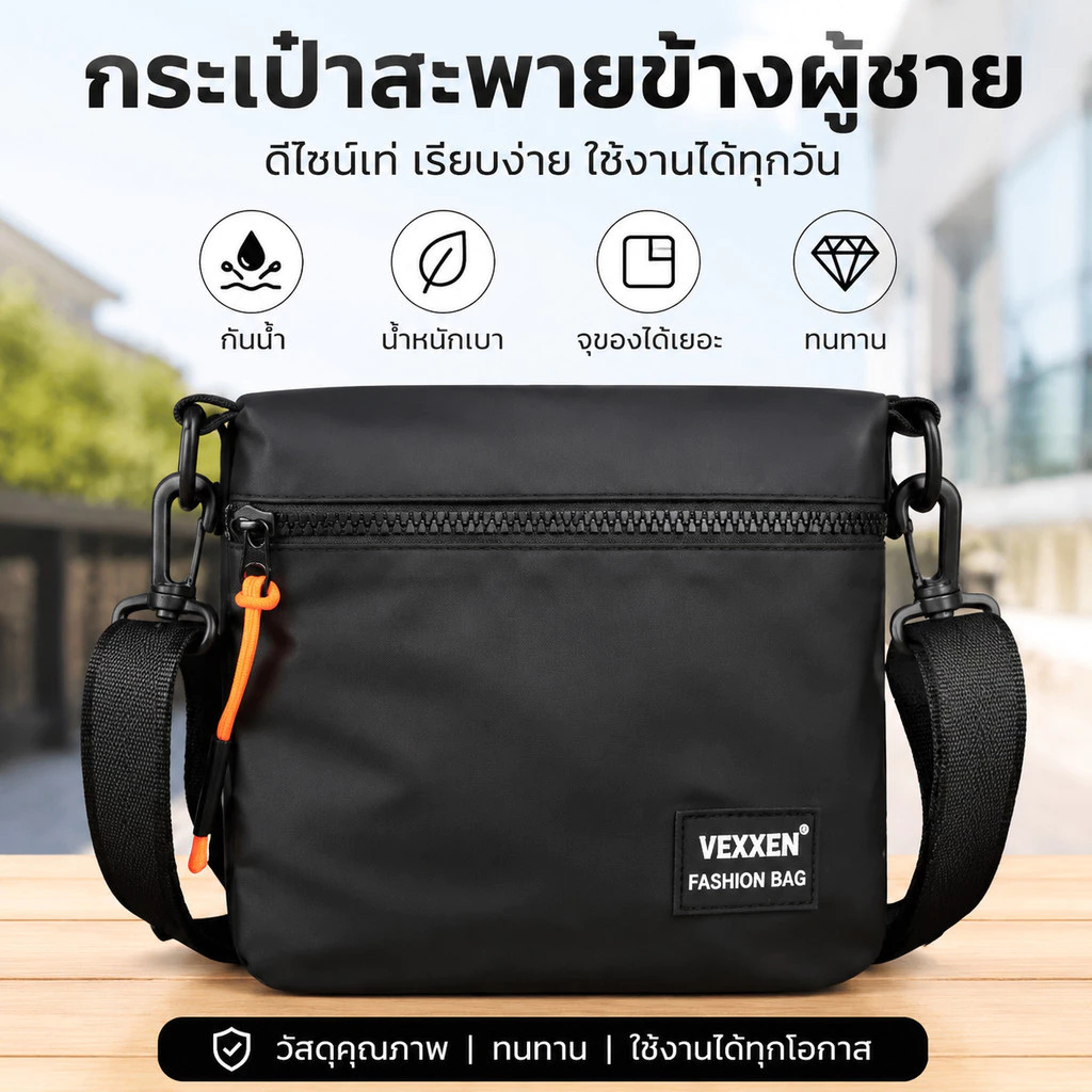 กระเป๋าสะพายข้างผู้ชายทำผ้า หลายชั้น ทนทาน สไตล์ลำลอง ใช้เดินทางและออกกำลังกาย