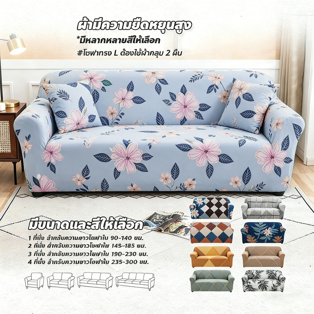FYP ผ้าคลุมโซฟาสากล Universal Sofa Cover ผ้าหุ้มโซฟาตัวแอล 1/2/3/4 ที่นั่ง เนื้อผ้ายืดหยุ่น