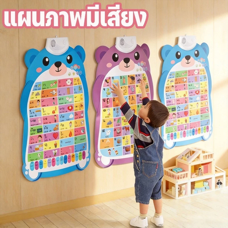 โปสเตอร์พูดได้ ของเล่นเสริมพัฒนาการ เด็กเล็ก 3ภาษา ไทย อังกฤษ จีน abc ตัวเลข สัตว์ ผลไม้ ติดผนัง