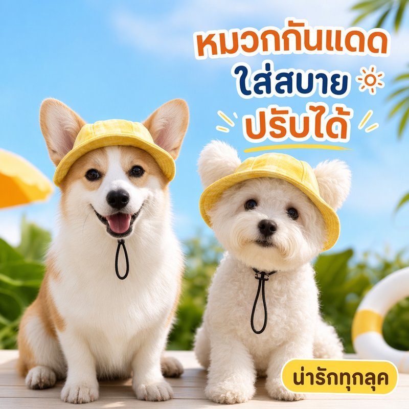 หมวกสัตว์เลี้ยง กันแดด ระบายอากาศ ปรับสายได้ น้ำหนักเบา น่ารัก สุนัข แมว ใส่สบาย ทุกฤดู