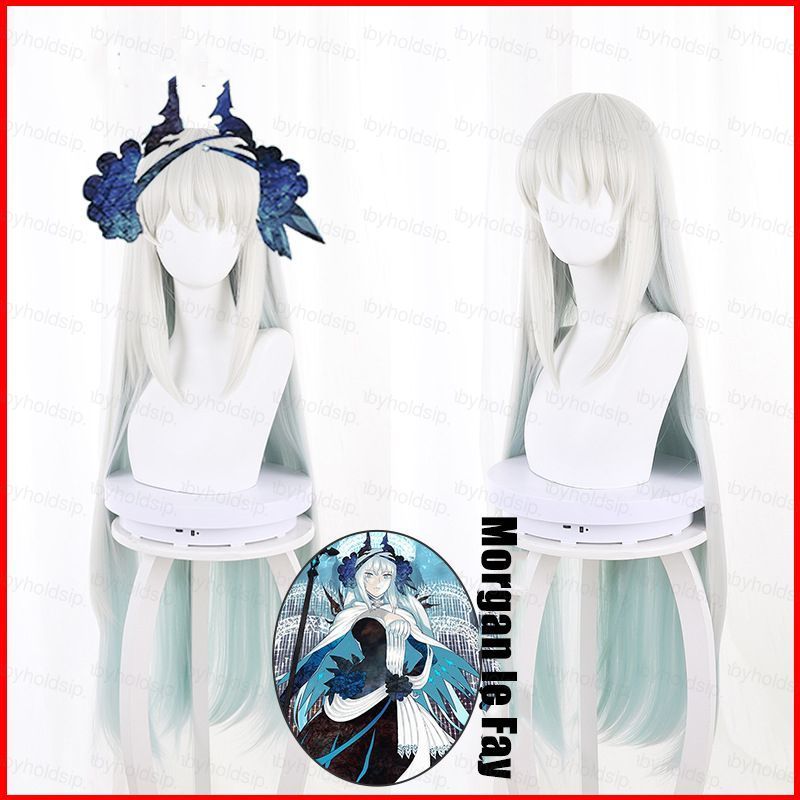 BS1 FGO Morgan le Fay วิกผมคอสเพลย์อะนิเมะยาวสีเทาสีเขียวผมเครื่องแต่งกาย Hairpiece วิกผมปุยฮาโลวีน 