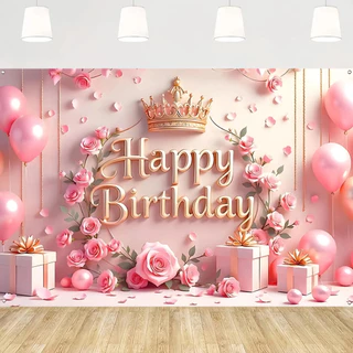 สุขสันต์วันเกิดผ้าตกแต่ง, Happy Birthdayพื้นหลังแบนเนอร์ผ้าตกแต่งผนัง วัสดุ:ผ้าโพลีเอสเตอร์