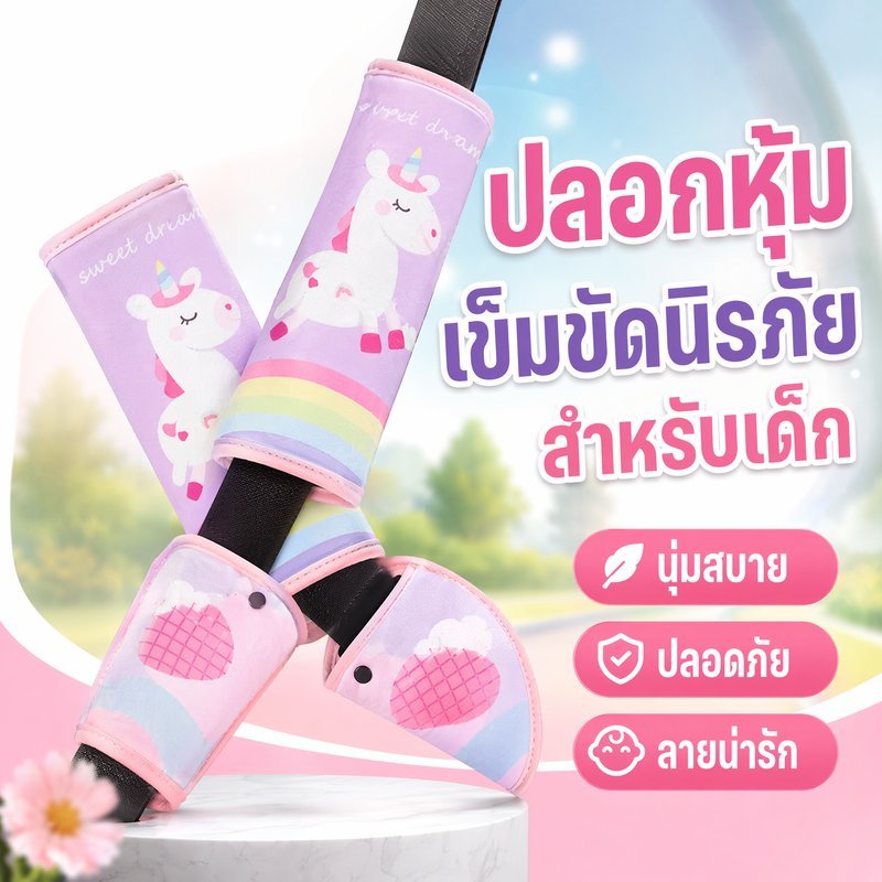 ปลอกหุ้มเข็มขัดนิรภัยเด็ก ที่ปรับระดับเข็มขัดนิรภัย สายคาดไหล่ ผ้าฝ้าย นุ่ม ลายการ์ตูน รถยนต์