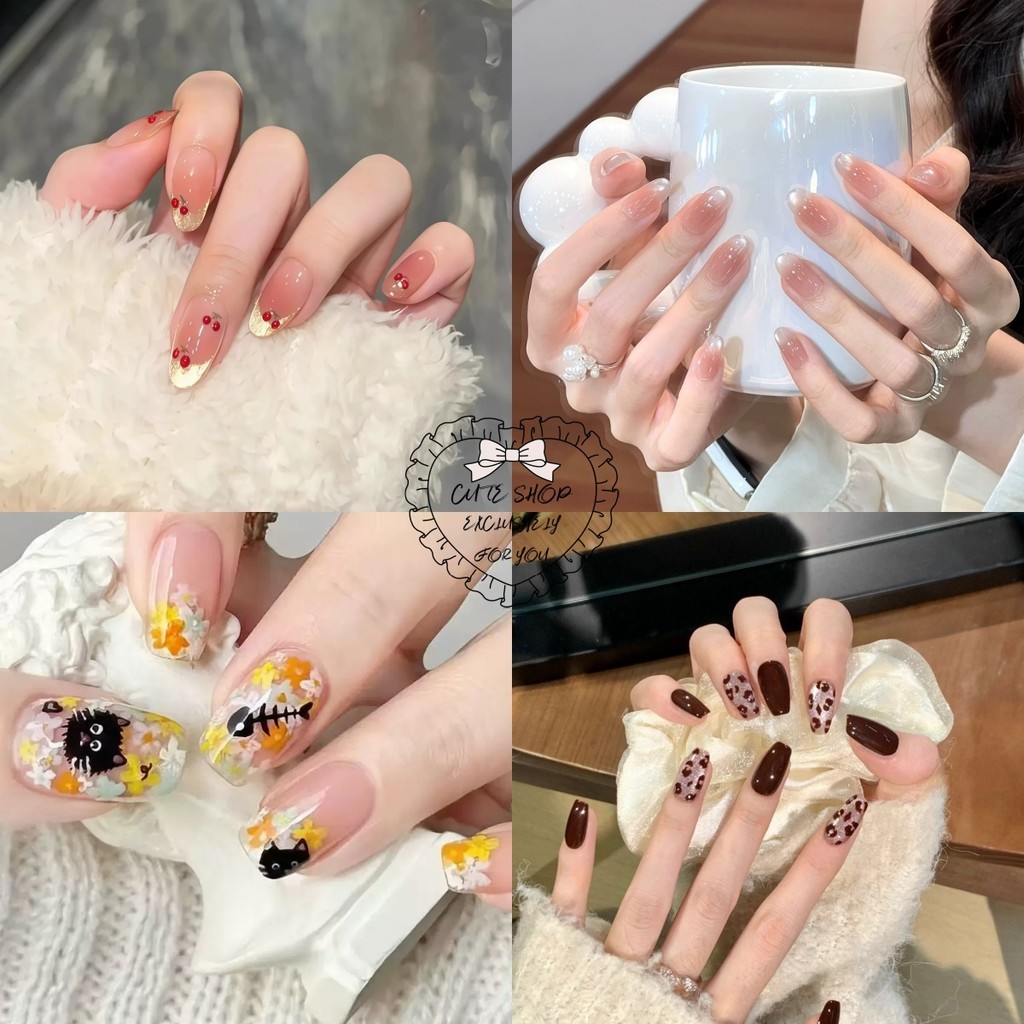 เล็บปลอมตกแต่ง ins  สไตล์เกาหลี  ทันสมัย  น่ารัก  หรูหรา  กันน้ำ  เซ็กซี่  ลายเสือดาว  ลายแมว  แบบมีประกายวิบวับ
