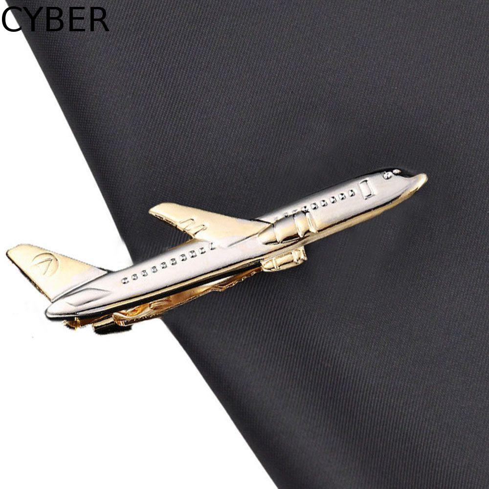 CYBER Men Tie Clip Classic Design Simple Airplane Shape อุปกรณ์โลหะของขวัญแต่งงานเสื้อ Tie Pin