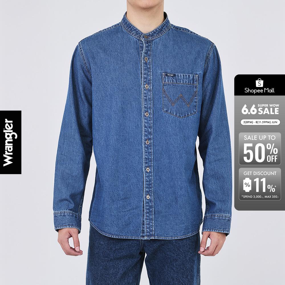 WRANGLER เสื้อเชิ้ตแขนยาวผู้ชาย รุ่น WR S226MSHLF10 สียีนส์กลาง