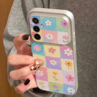 INS เคสไอโฟน for Samsung A07 A17 A56 A55 A54 A36 A16 A05S S23 S24 S25Ultra S25FE ดอกไม้หลากสี หรูหรา วัสดุหนังแกะผสม