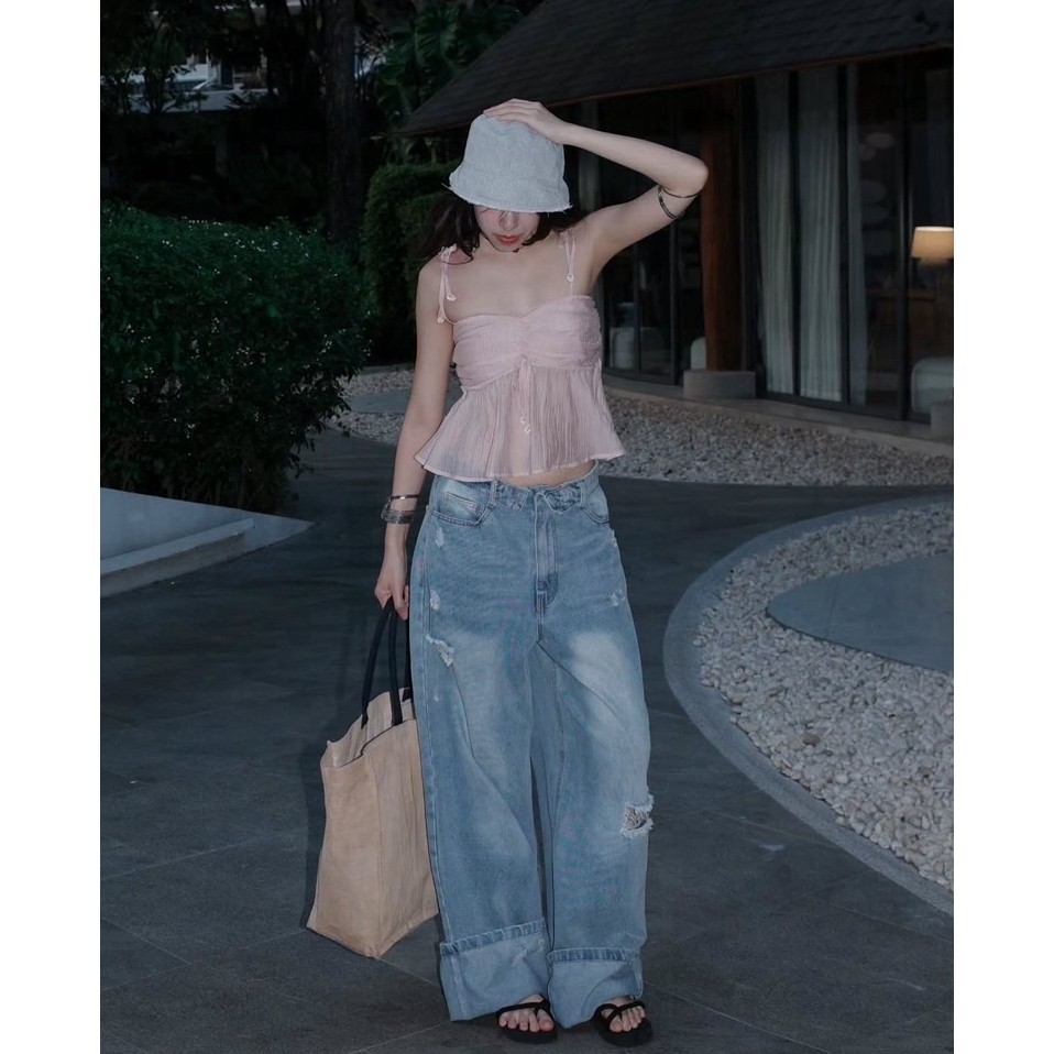 FLEX JEANS ( กางเกงยีนส์ขาดเข่า เอวต่ำ )