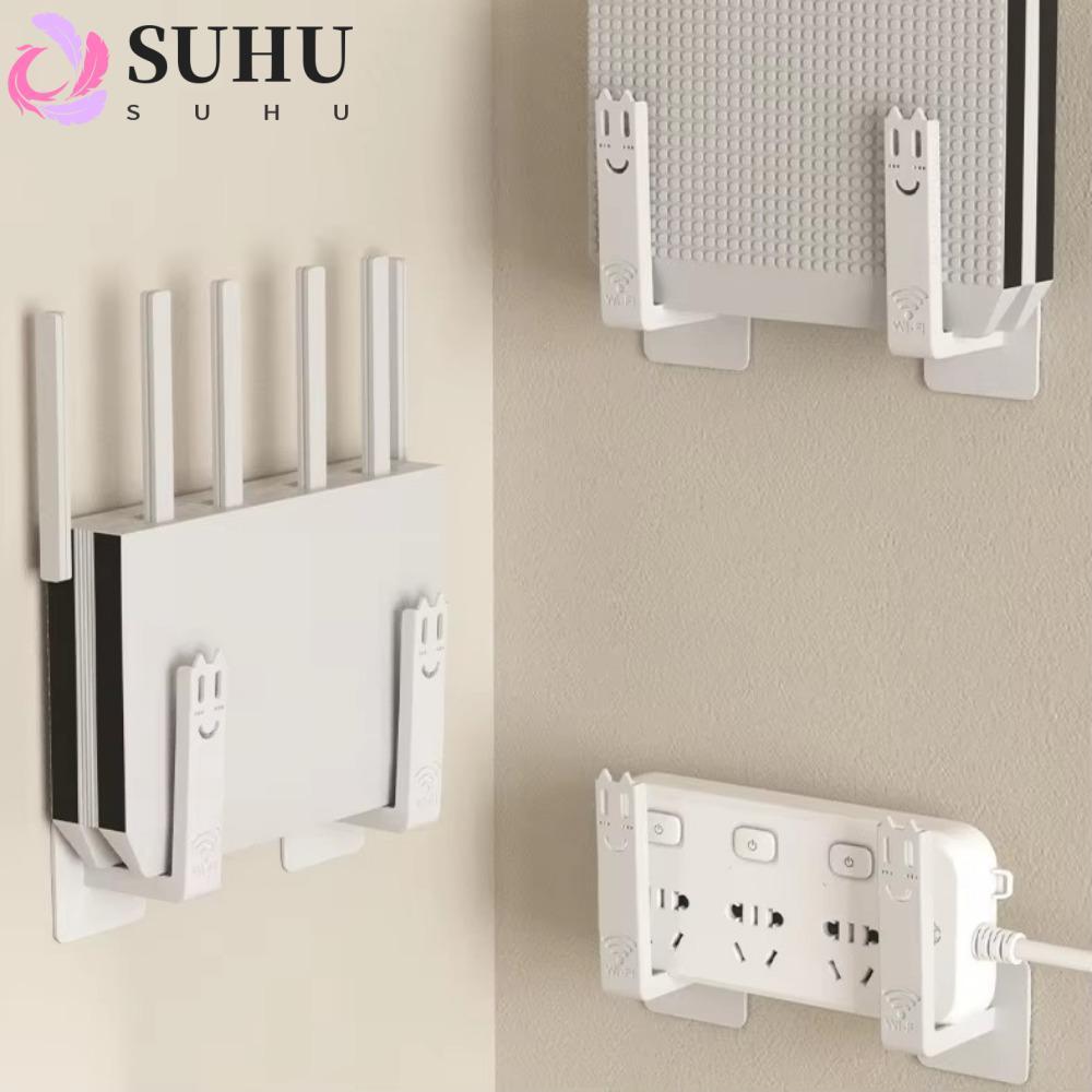 SUHU ขายึดกล่องรับสัญญาณ 2 ชิ้น, โดยไม่ต้องเจาะที่วางเราเตอร์พลาสติก, ชั้นเก็บของทนทานติดผนังแบบพกพาสําหรับห้องนั่งเล่น
