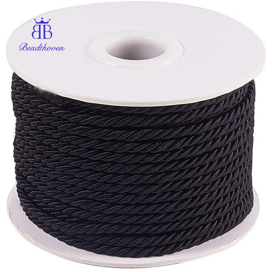 1roll Nylon Threads Milan Cords/Twisted Cords Black 3mm 20m/roll